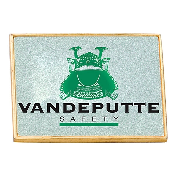 Aluminum gold rectangle lapel pin with a domed four color process... from ASI 43051 CPS / Keystone CPS CPS/Keystone