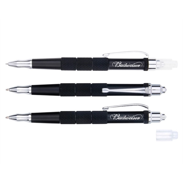 2-in-1 emergency tactical pen with black curling barrel, window breaker tip... from ASI 30442 Above & Beyond Advertising Products / PromoAdLine