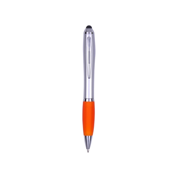 Plastic twist-action pen with stylus, silver barrel, shiny accent trim and... from ASI 30442 Above & Beyond Advertising Products / PromoAdLine