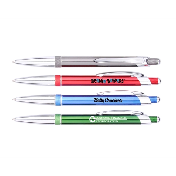 Metal ballpoint pen with click-action mechanism, colored barrel, silver trim and... from ASI 30442 Above & Beyond Advertising Products / PromoAdLine