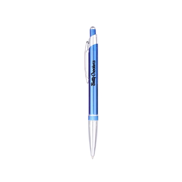 Metal ballpoint pen with click-action mechanism, colored barrel, silver trim and... from ASI 30442 Above & Beyond Advertising Products / PromoAdLine