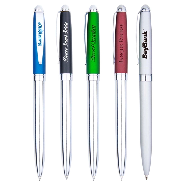 Metal ballpoint pen with twist-action mechanism, colored upper barrel and shiny... from ASI 30442 Above & Beyond Advertising Products / PromoAdLine