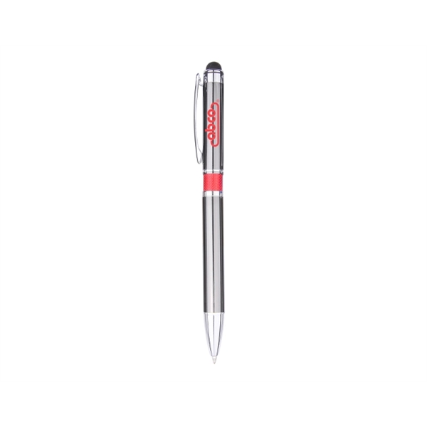 Click action metal pen with stylus and decorative colorful middle ring.... from ASI 30442 Above & Beyond Advertising Products / PromoAdLine