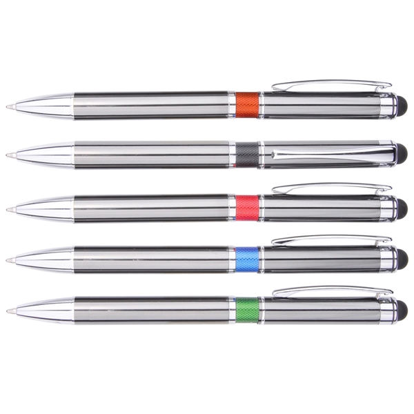 Click action metal pen with stylus and decorative colorful middle ring.... from ASI 30442 Above & Beyond Advertising Products / PromoAdLine