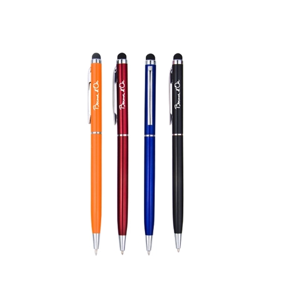 Metal twist action pen with stylus, colored aluminum barrel and shiny... from ASI 30442 Above & Beyond Advertising Products / PromoAdLine