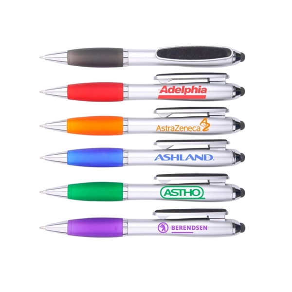 Twist action pen with stylus, silver barrel, colored grip and a... from ASI 30442 Above & Beyond Advertising Products / PromoAdLine