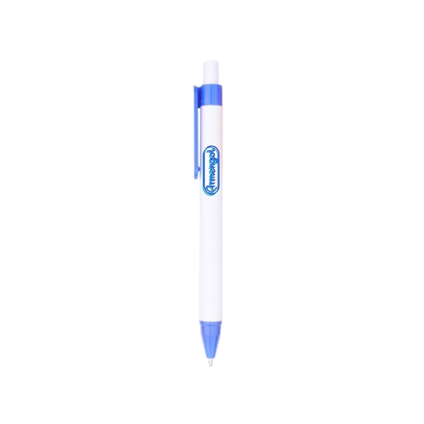 Plastic ballpoint pen with cardholder clip, white barrel and colorful tip... from ASI 30442 Above & Beyond Advertising Products / PromoAdLine
