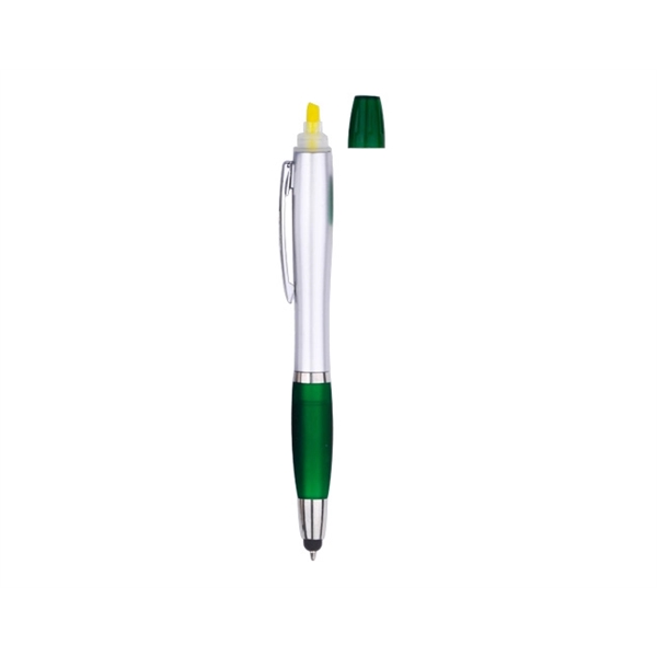 3-in-1 plastic silver ballpoint pen with stylus, yellow highlighter and colorful... from ASI 30442 Above & Beyond Advertising Products / PromoAdLine