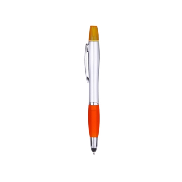 3-in-1 plastic silver ballpoint pen with stylus, yellow highlighter and colorful... from ASI 30442 Above & Beyond Advertising Products / PromoAdLine