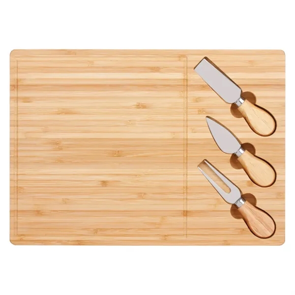 Bamboo cheese board 3-piece knife set plus laser engraved on 1... from ASI 37218 Athena Promo (tm)