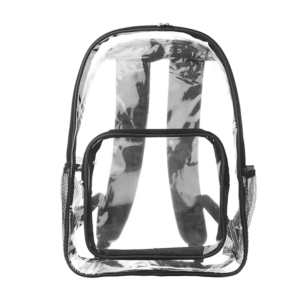 Clear plastic backpack with spacious main compartment, side mesh pockets, and... from ASI 39552 BEL Promo