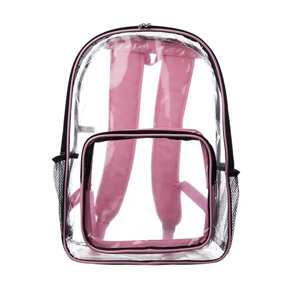 Clear plastic backpack with spacious main compartment, side mesh pockets, and... from ASI 39552 BEL Promo