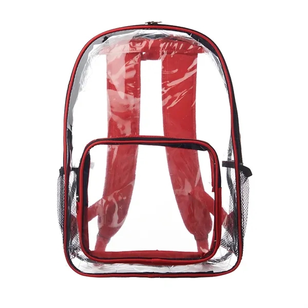 Clear plastic backpack with spacious main compartment, side mesh pockets, and... from ASI 39552 BEL Promo