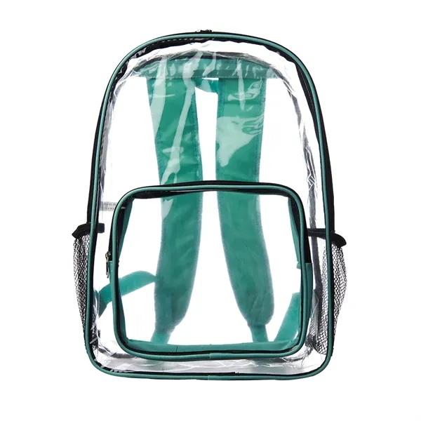 Clear plastic backpack with spacious main compartment, side mesh pockets, and... from ASI 39552 BEL Promo