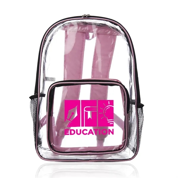 Clear plastic backpack with spacious main compartment, side mesh pockets, and... from ASI 39552 BEL Promo