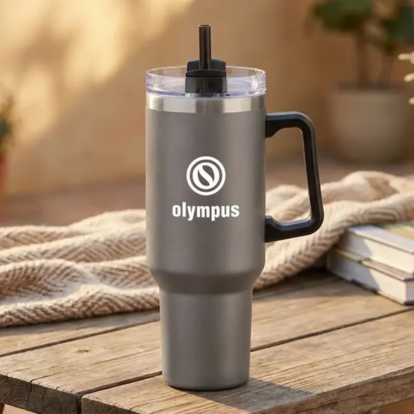 The double-insulated 40oz Compeer Handle Travel Mug is the ultimate companion... from ASI 84592 St Regis Group
