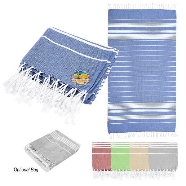 40" x 73" recycled cotton beach blanket with striped pattern and... from ASI 61125 Hit Promotional Products / Hit®