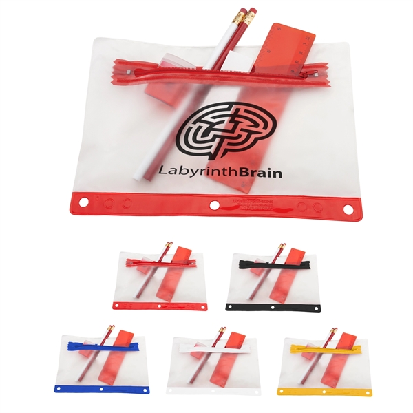 Essential school supplies in a translucent vinyl zip-up pouch that is... from ASI 79840 The Proinnovative Line / Proinnovative Line