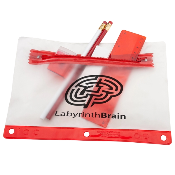 Essential school supplies in a translucent vinyl zip-up pouch that is... from ASI 79840 The Proinnovative Line / Proinnovative Line