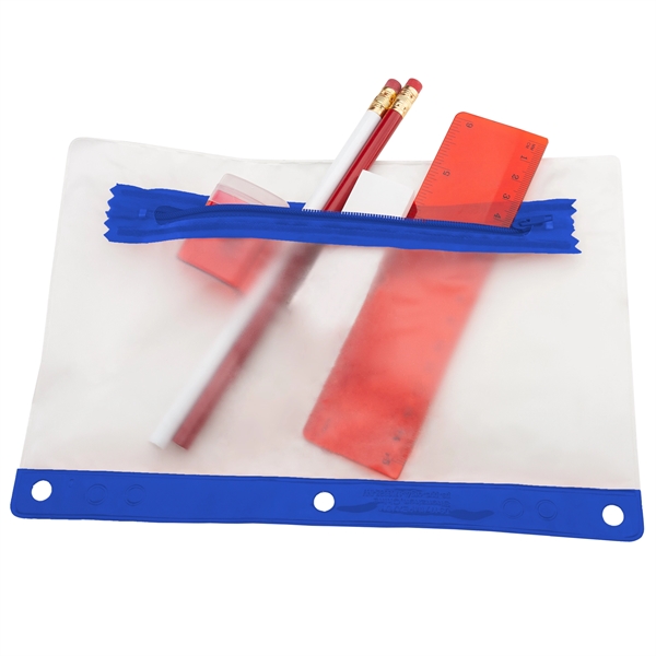 Essential school supplies in a translucent vinyl zip-up pouch that is... from ASI 79840 The Proinnovative Line / Proinnovative Line