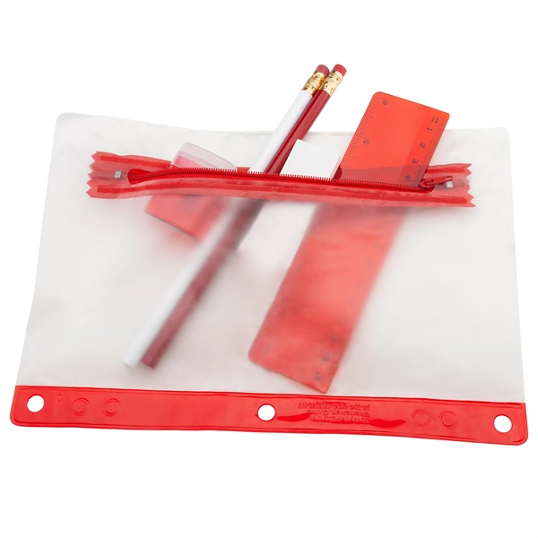 Essential school supplies in a translucent vinyl zip-up pouch that is... from ASI 79840 The Proinnovative Line / Proinnovative Line
