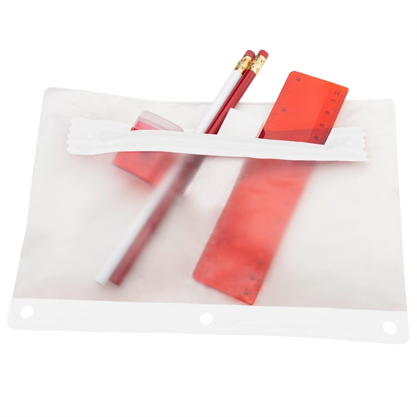 Essential school supplies in a translucent vinyl zip-up pouch that is... from ASI 79840 The Proinnovative Line / Proinnovative Line