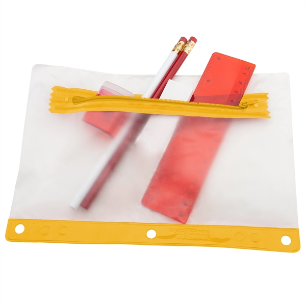 Essential school supplies in a translucent vinyl zip-up pouch that is... from ASI 79840 The Proinnovative Line / Proinnovative Line