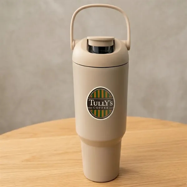 40 oz vacuum-insulated tumbler with matte finish and carry handle for... from ASI 31518 ADNART / Asobu