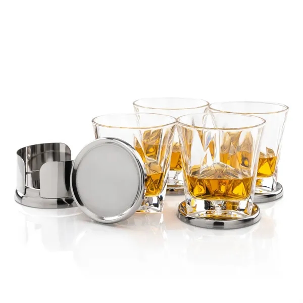 Item #SST1098-OV Baldoni Coasters & Oakhaven On-the-Rocks Set