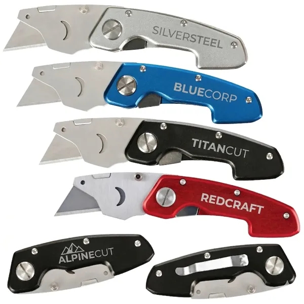 Foldable utility blade box cutter plus laser engraving on 1 location... from ASI 37218 Athena Promo (tm)