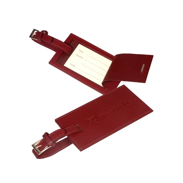 Rectangular luggage tag with leather flap and silver-tone zinc alloy buckle.... from ASI 79530 Prime Line