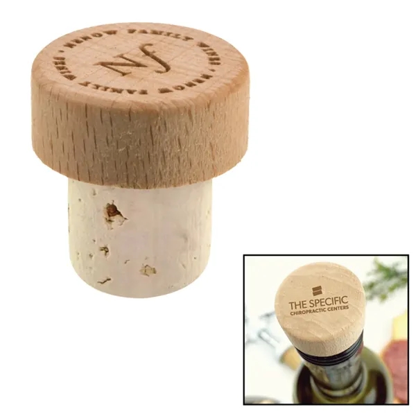 Beechwood wine stopper cork bottle cap plus laser engraving on 1... from ASI 37218 Athena Promo (tm)