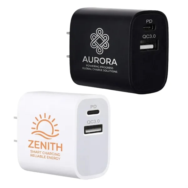 Dual port 18W USB-A USB-C power adapter plus 1 color silkscreen... from ASI 37218 Athena Promo (tm)