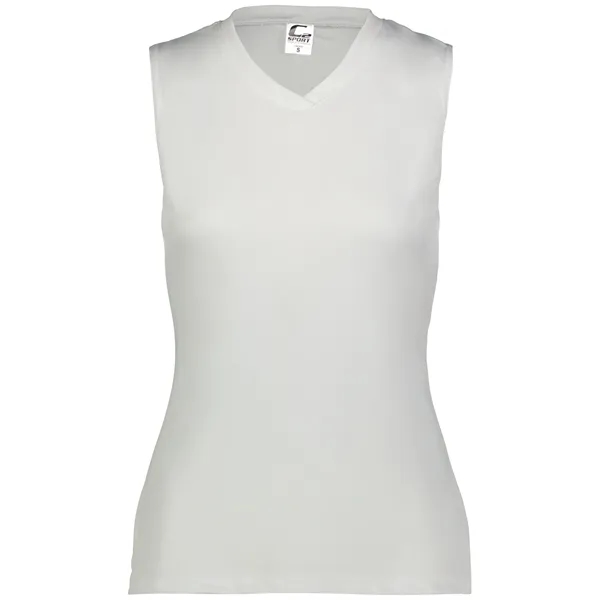 Women's sleeveless tee with self-fabric collar , Contour silhouette, Double-needle hem.... from ASI 37461 Augusta Sportswear