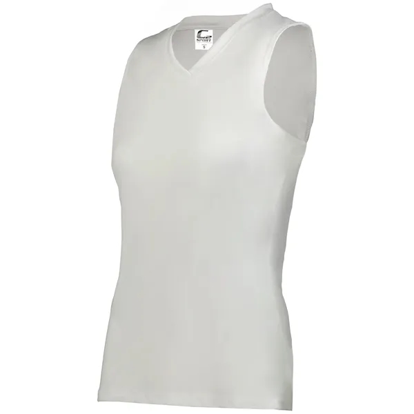 Women's sleeveless tee with self-fabric collar , Contour silhouette, Double-needle hem.... from ASI 37461 Augusta Sportswear