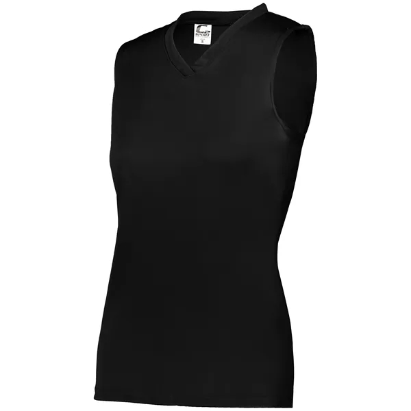 Women's sleeveless tee with self-fabric collar , Contour silhouette, Double-needle hem.... from ASI 37461 Augusta Sportswear