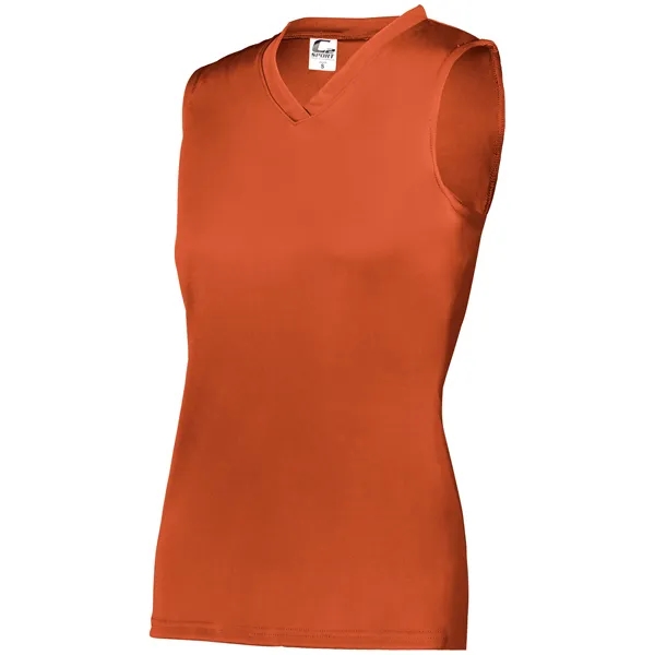 Women's sleeveless tee with self-fabric collar , Contour silhouette, Double-needle hem.... from ASI 37461 Augusta Sportswear