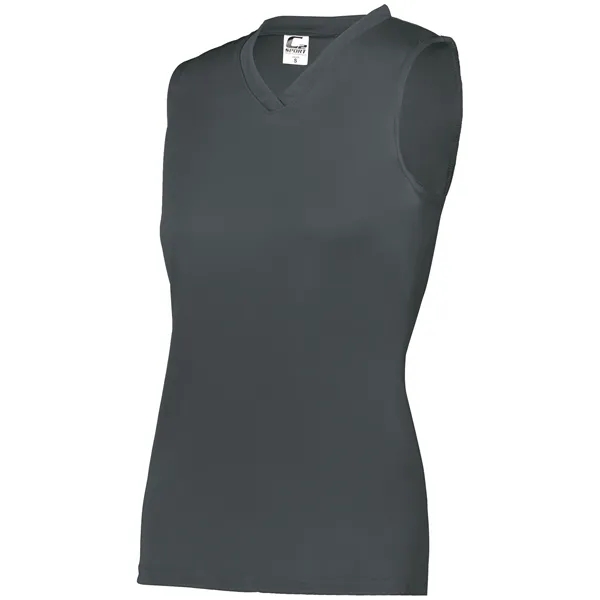Women's sleeveless tee with self-fabric collar , Contour silhouette, Double-needle hem.... from ASI 37461 Augusta Sportswear