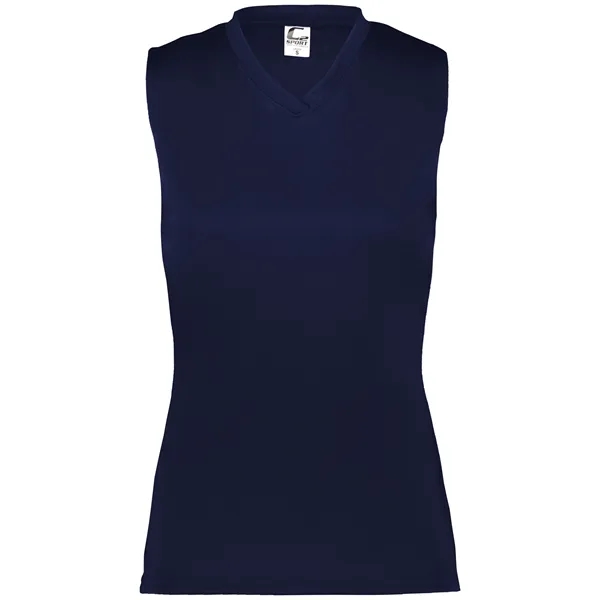 Women's sleeveless tee with self-fabric collar , Contour silhouette, Double-needle hem.... from ASI 37461 Augusta Sportswear