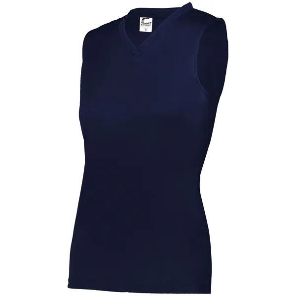 Women's sleeveless tee with self-fabric collar , Contour silhouette, Double-needle hem.... from ASI 37461 Augusta Sportswear