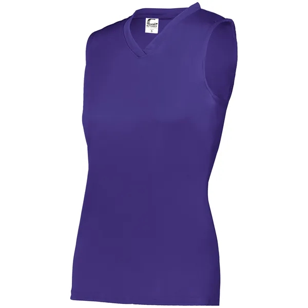 Women's sleeveless tee with self-fabric collar , Contour silhouette, Double-needle hem.... from ASI 37461 Augusta Sportswear