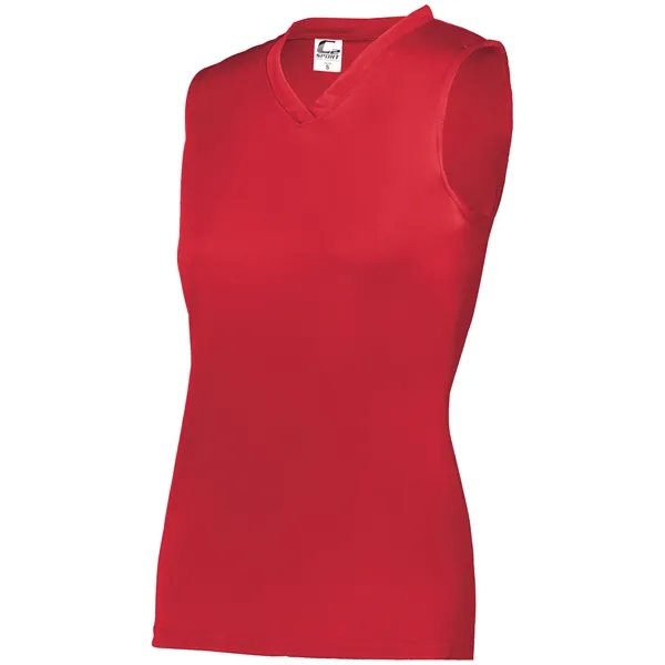 Women's sleeveless tee with self-fabric collar , Contour silhouette, Double-needle hem.... from ASI 37461 Augusta Sportswear