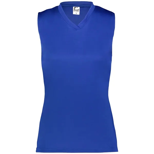 Women's sleeveless tee with self-fabric collar , Contour silhouette, Double-needle hem.... from ASI 37461 Augusta Sportswear