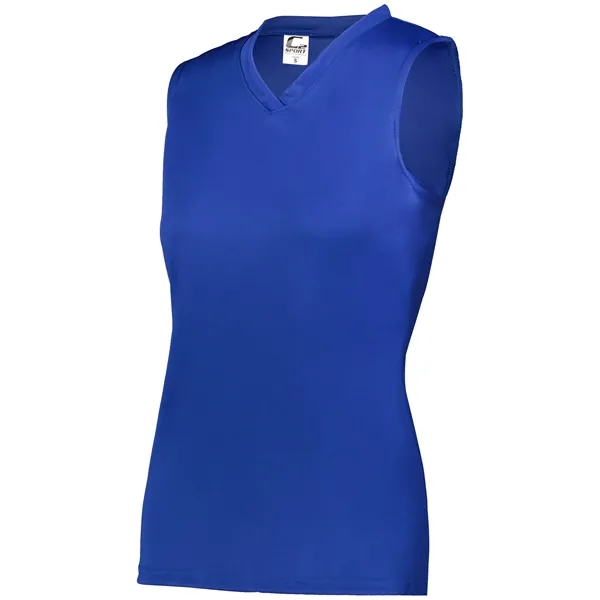Women's sleeveless tee with self-fabric collar , Contour silhouette, Double-needle hem.... from ASI 37461 Augusta Sportswear