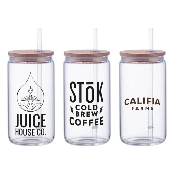 18oz Can Glass w Bamboo Lid and Straw... from ASI 88060 Snugz/USA Inc