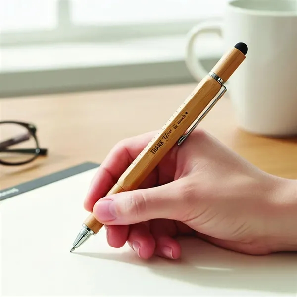 Jorge eco-friendly Bamboo twist-action pen with stylus. Features a lined ruler... from ASI 84592 St Regis Group