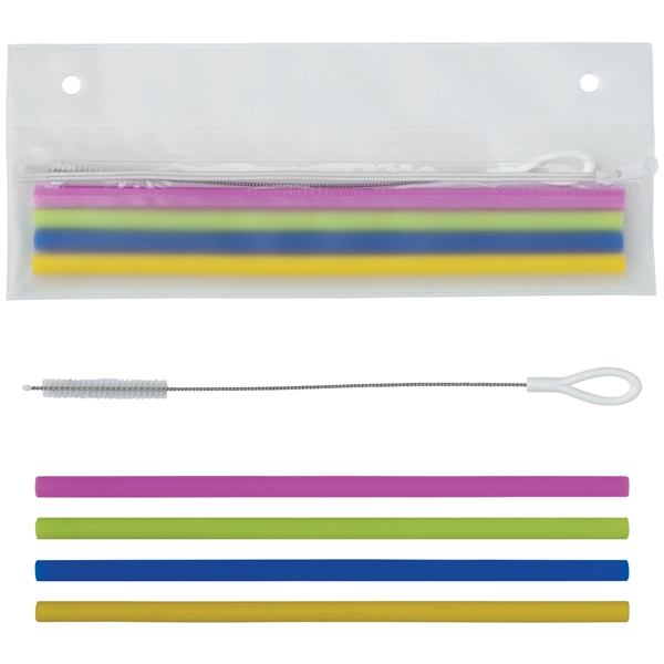 Silicone straw set that includes 4 straws, cleaning brush and a... from ASI 62190 Illini