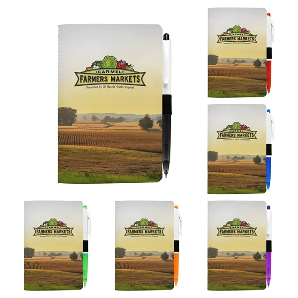 Item #CPP-7724 4" X 6" Sewn Paper Cover Notebook with Pen