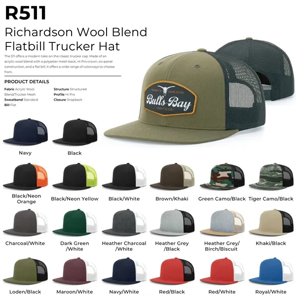 Six-panel, high-profile snapback wool blend flatbill trucker hat.... from ASI 74601 Calico