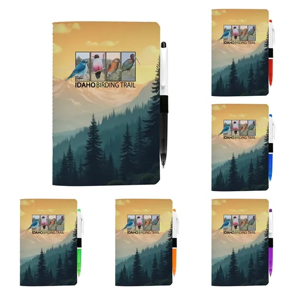 Item #CPP-7897 5" x 7" Sewn Paper Cover Notebook with Pen